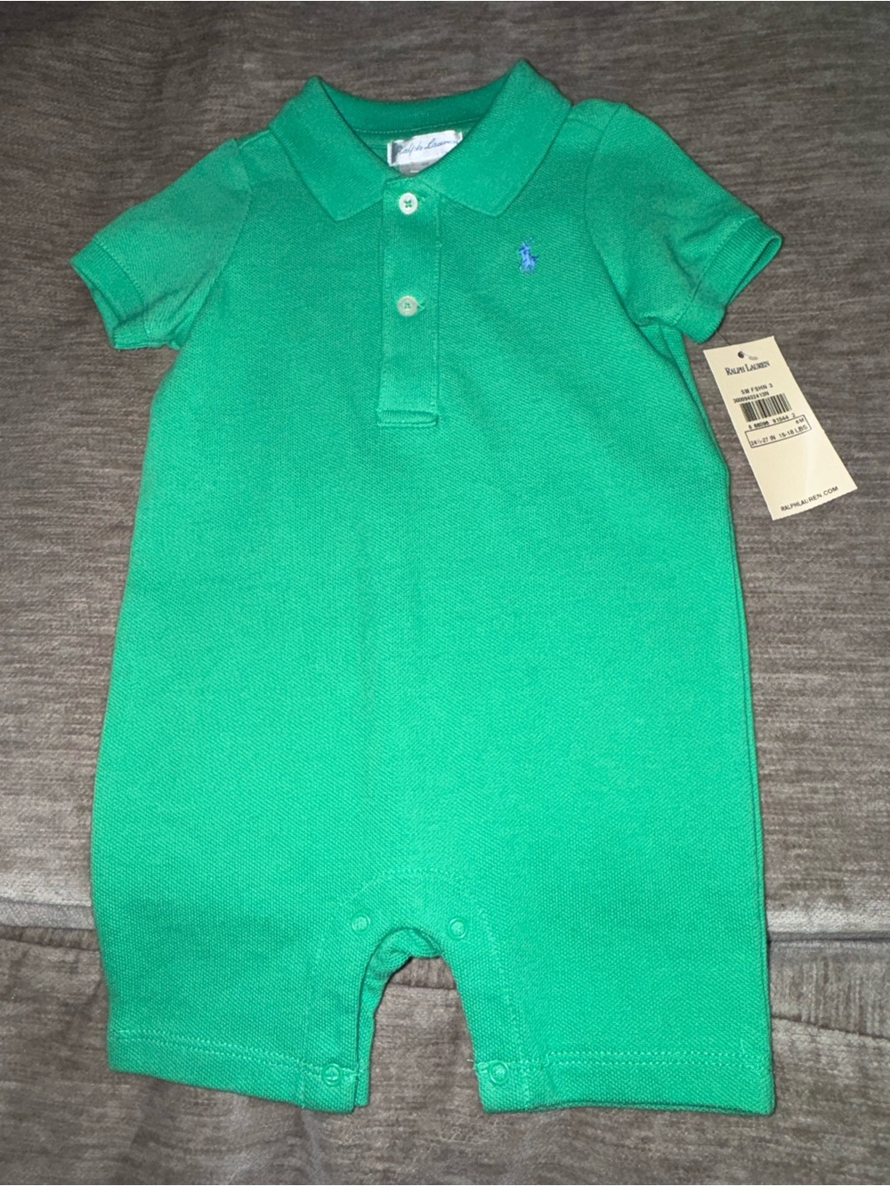 Ralph Lauren Bright Green Polo Baby Romper Sz 6 months